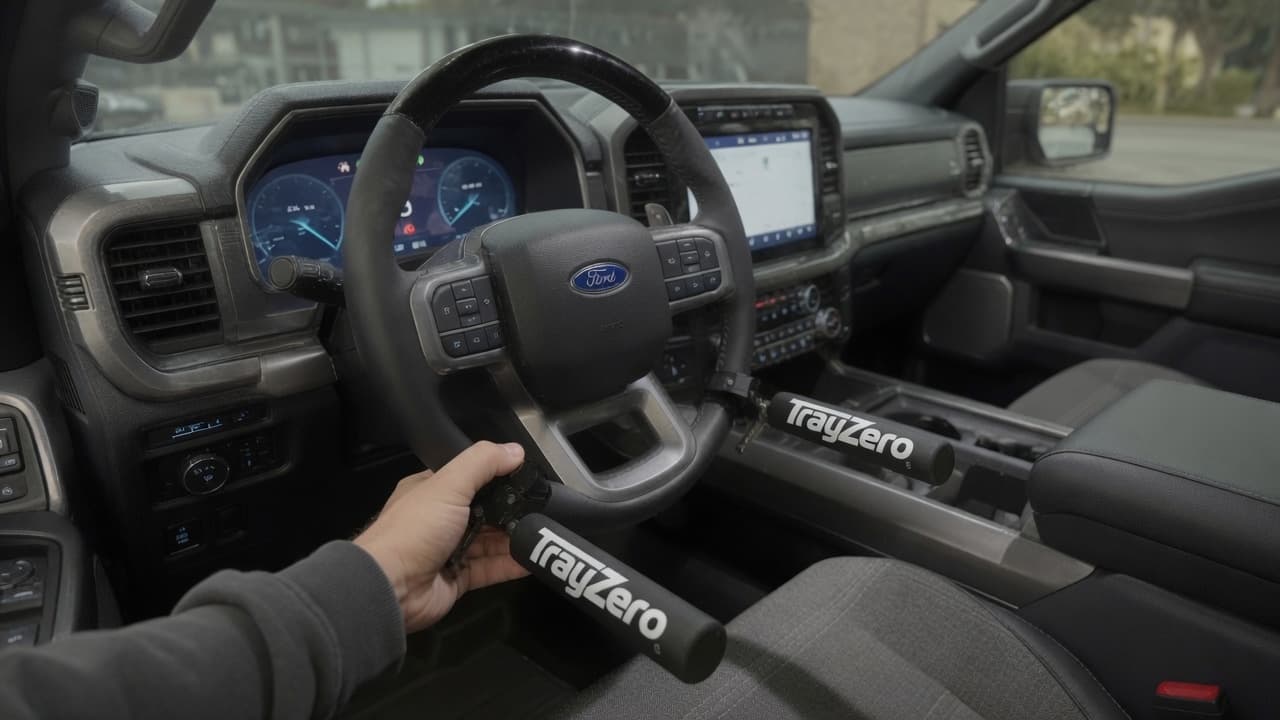 Hand attaching TrayZero padded supports to a vehicle steering wheel